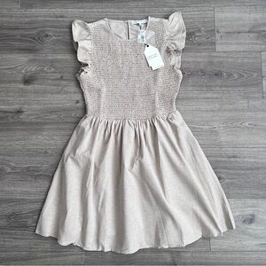 ENGLISH FACTORY Smocked Mini Dress Medium Beige Neutral Cottagecore Feminine NWT